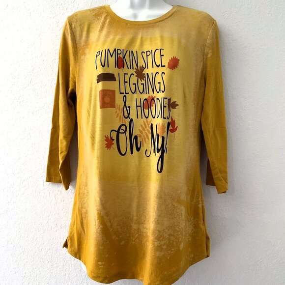 PUMPKIN SPICE OMBRE BLEACHED T-SHIRT TOP LIGHTWEIGHT - Picture 1 of 12